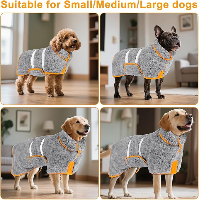 Bienbee Dog Bathrobe, Quick Drying Super Absorbent Dog Robes for After Bath, Warm Keeping Dogs Towel, Dogs Bath Supplies, Gray S