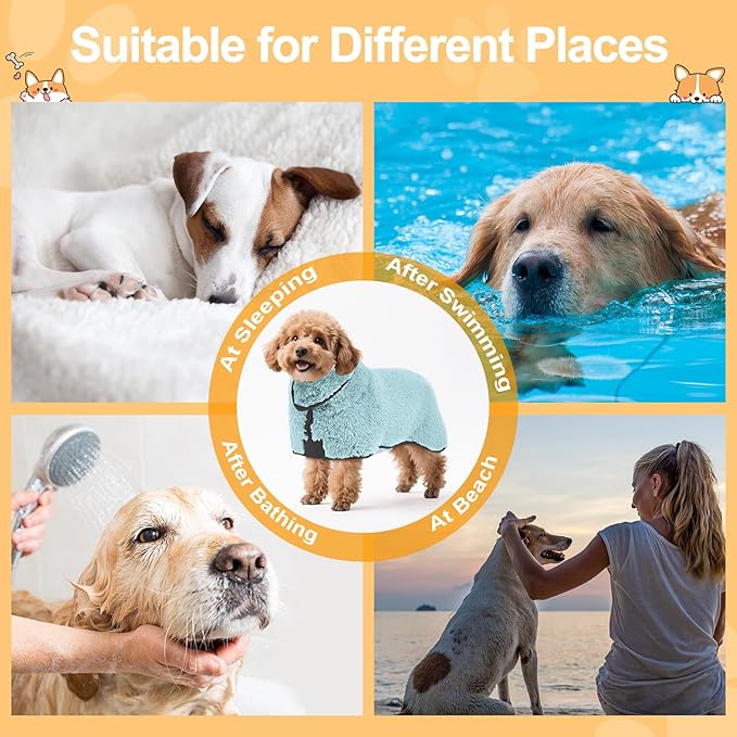 Bienbee Dog Bathrobe, Quick Drying Super Absorbent Dog Robes for After Bath, Warm Keeping Dogs Towel, Dogs Bath Supplies, Light Green S