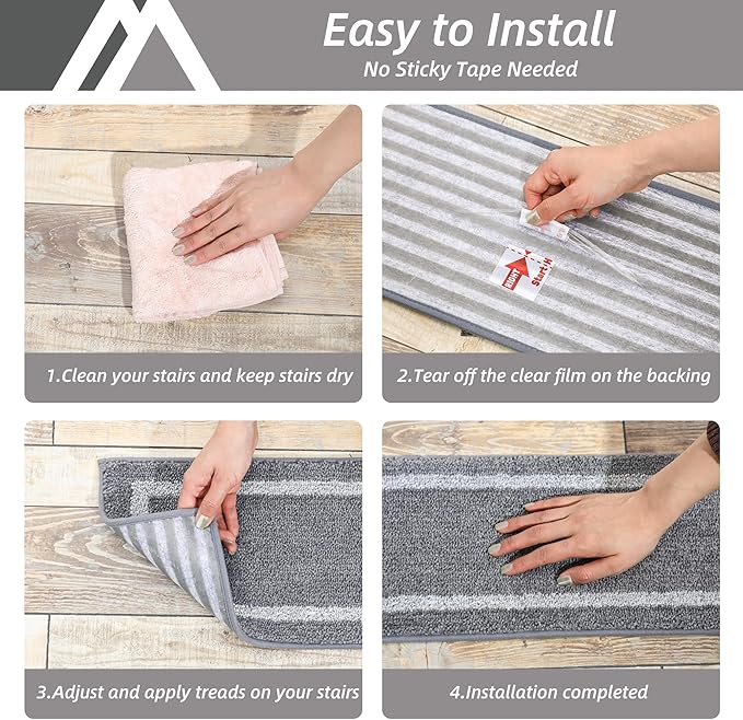 COSY HOMEER Soft Stair Treads Non-Slip Carpet Mat 28inX9in Indoor Stair Runners for Wooden Steps, Stair Rugs for Kids and Dogs, 100% Polyester TPE Backing 10pcs,Grey
