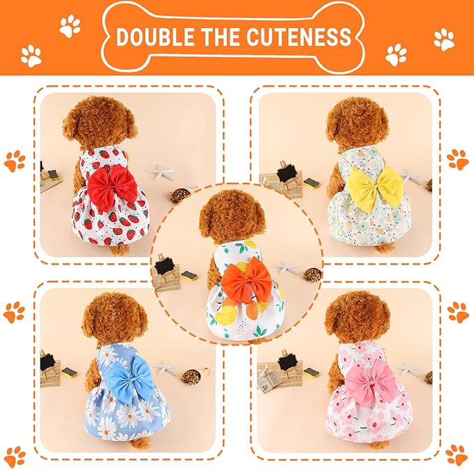 TAPBULL Dog Dresses, Fashionable Pet Dog Clothes, Cute Cat Birthday Dress Outfit (Orange/Red/Yellow/Blue/Pink 5-Pack), Small