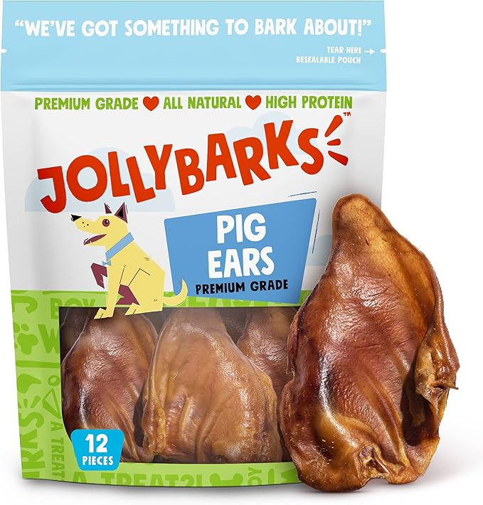 Whole Pig Ears for Dogs (12 Pack) - All Natural Single Ingredient Pigs Ears - Premium Dog Ear Treat - Dog Chew Treats for Large and Small Dogs; Excellent Rawhide Alternative