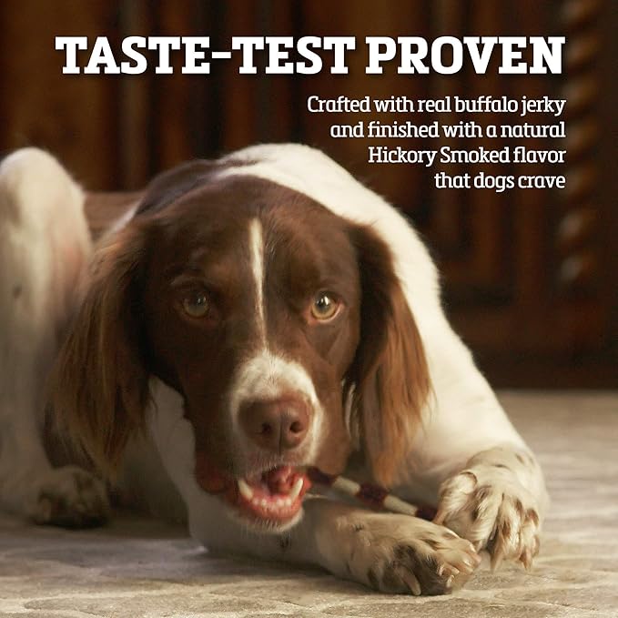 Buffalo Range Rawhide Jerky Kabobs, Jerky Dog Treat, Grass-Fed Buffalo Rawhide Chews, Healthy Dog Treat, Meat Kabob, Puppy Chews, No Added Fillers or Dyes, Hickory Smoked Flavor, 18 Count