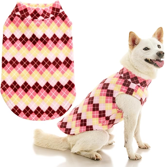 Gooby - Stretch Fleece Vest, Pullover Fleece Vest Jacket Sweater for Dogs, Argyle Pink, Small