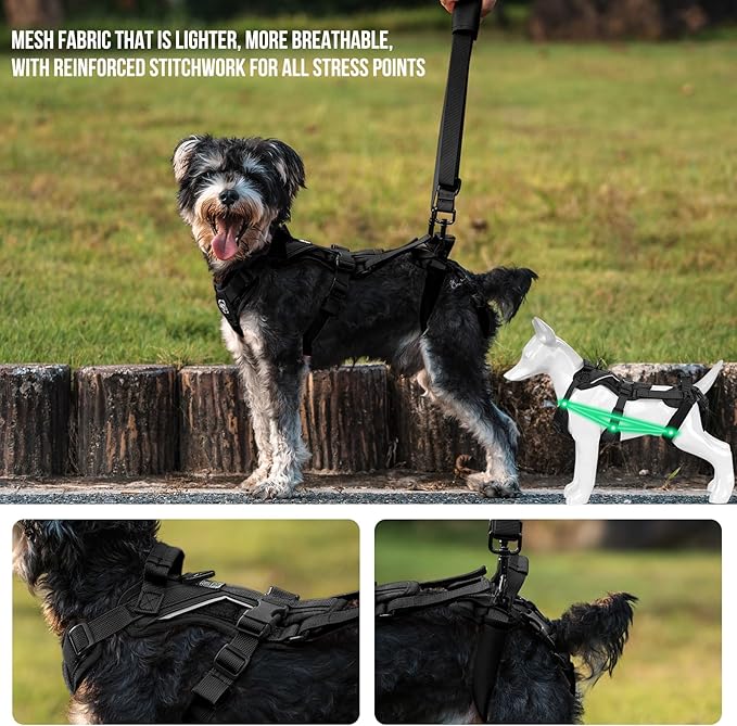 OneTigris Dog Lift Harness for Small Dogs XS, Dog Sling Carrier for Small Dogs, Full Body Lift Vest with Reflective Straps, Support Harness for Back Legs (Black, XX-Small)