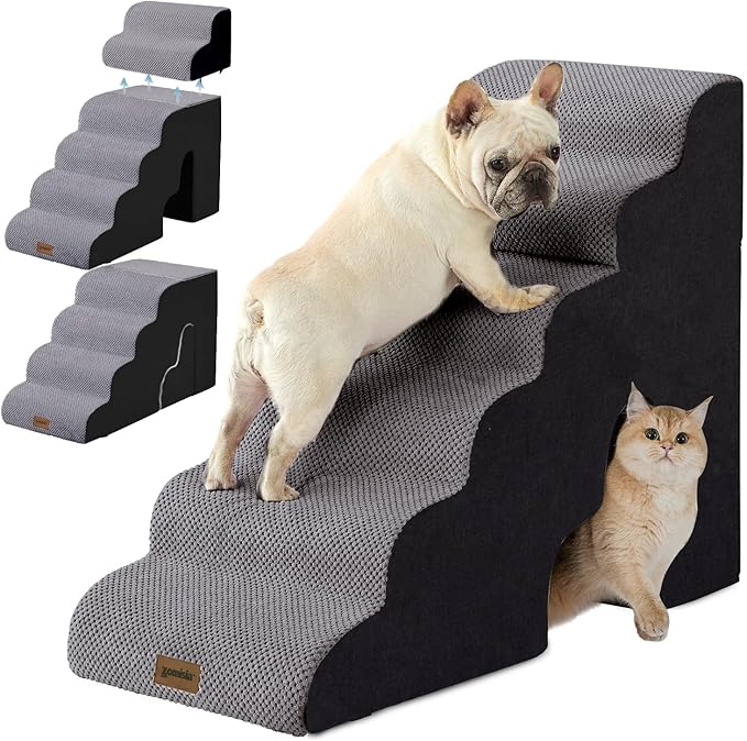 ZOMISIA Dog Ramp for High Beds - 29" H 6 Steps Pet Stairs for Large Dogs with Tunnel 2 in 1 with Zippers Suitable, Indoor Cat Ladders with Non-Slip Bottom, Black