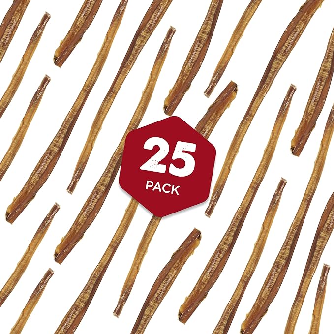 Best Bully Sticks 12 Inch Bully Sticks for Dogs - 25 Count (Pack of 1) - Natural, Easily Digestible, Grass-Fed, Grain and Rawhide Free