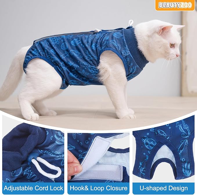 BEAUTYZOO 2 Pack Cat Recovery Suit, Cat Onesie for Cats After Surgery Female Male, Kitten Spay Neuter Surgical Recovery Body Suit Cone of Shame Alternative, Anti Lick Pet Anxiety Vest, Blue M
