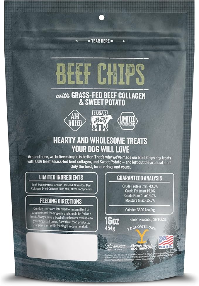 Yellowstone Limited Ingredient Dog Jerky – Air Dried Beef Collagen Chips – Crunchy & Chewy Texture – Single Protein – Made in USA – 16 oz