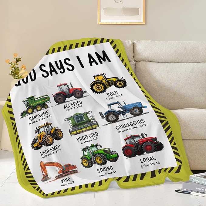 Tractor Throw Blanket Farm Tractor Stuff Gifts for Kids Girls Boys Adults Women Man Soft Cozy Warm Plush Fluffy Fuzzy Fleece Blanket Decor 60''X80''