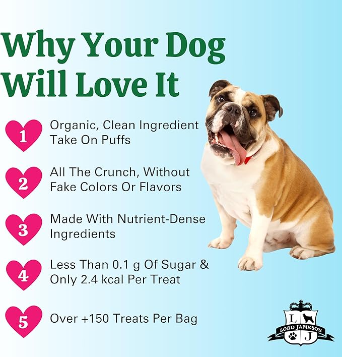 Lord Jameson Go Nanas | Light & Crunchy Love Puffs Collection | Organic Dog Treats, Peanut Butter and Banana Recipe, Gluten-Free, Preservative-Free, USDA Certified Organic. Made in USA