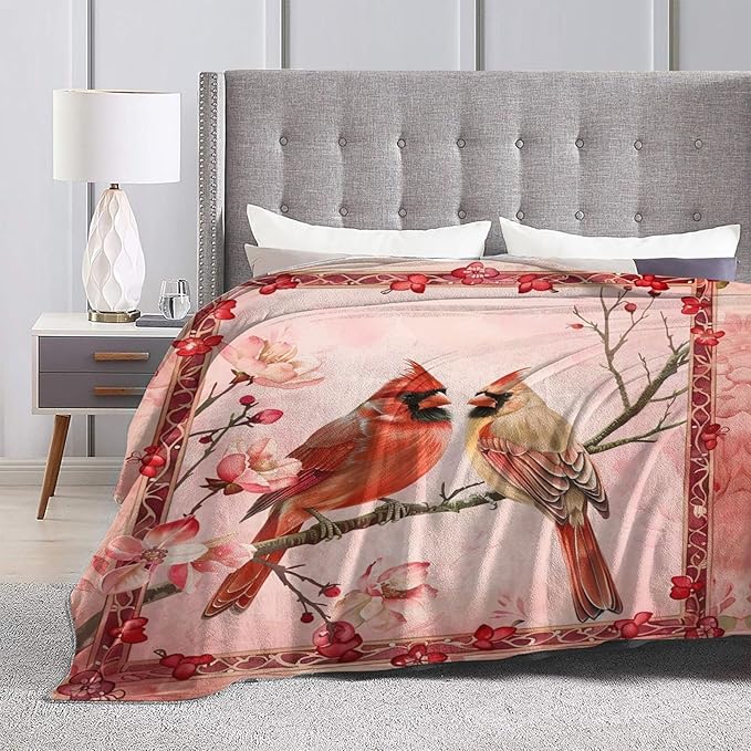 Red Cardinal Cute Decor Throw Blanket Gifts for Girls & Boys - Super Warm Soft Plush Lightweight Fleece Flannel Blanket for Kids & Adults - 50"X40"
