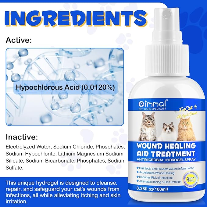 Cat Wound Care Spray - Wound Healing Aid Treatment for Cats Helps with Skin Repair for Wounds, Cats Irritated Skin & Itchy Skin, Scratching | Cats Supplement | Gentle Wound Care Spray - 3.38 Fl.oz