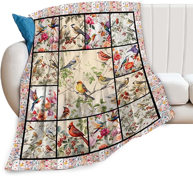 Bird Blanket Cardinal Hummingbird Sparrow Bird Throw Blanket Gifts for Women Men Boys Girls Kids Adults Super Soft Cozy Plush Fluffy Fuzzy Fleece Blanket Home Decor 60''X80''