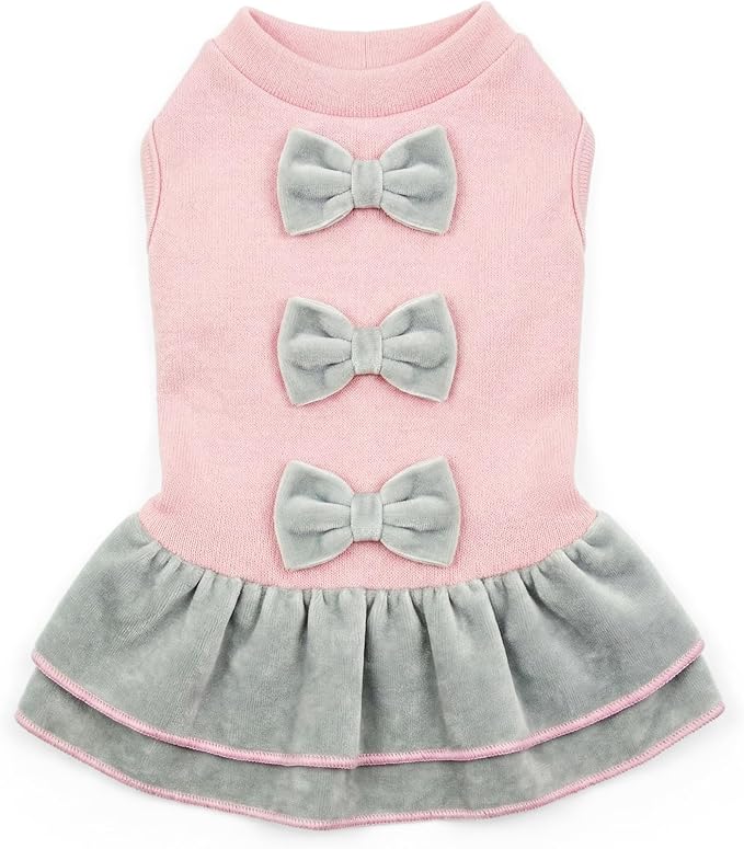 Parisian Pet Pink Dog Dress - Elegant Clothes for Large Dogs Girl - Stylish Dog Wedding Outfit - Lightweight and Breathable Puppy Clothes - Formal Pet Apparel - Winter Bow Sweater Dresses for Dogs