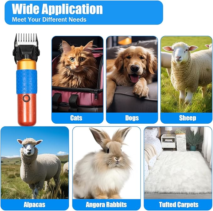 KPfaster 10ft Sheep Shears, with Plug & 2 Blades 200W Electric Clippers Animal Shave Grooming Farm for Dogs Cat Goat Alpaca, Llamas, Angora Rabbits Shearing Hand Piece Cutter Livestock Pet Supplies