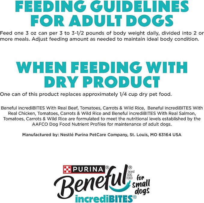 Beneful Purina Small Breed Wet Dog Food Variety Pack,IncrediBites with Real Beef,Chicken and Salmon - 3 Oz. Cans,(Pack of 60)