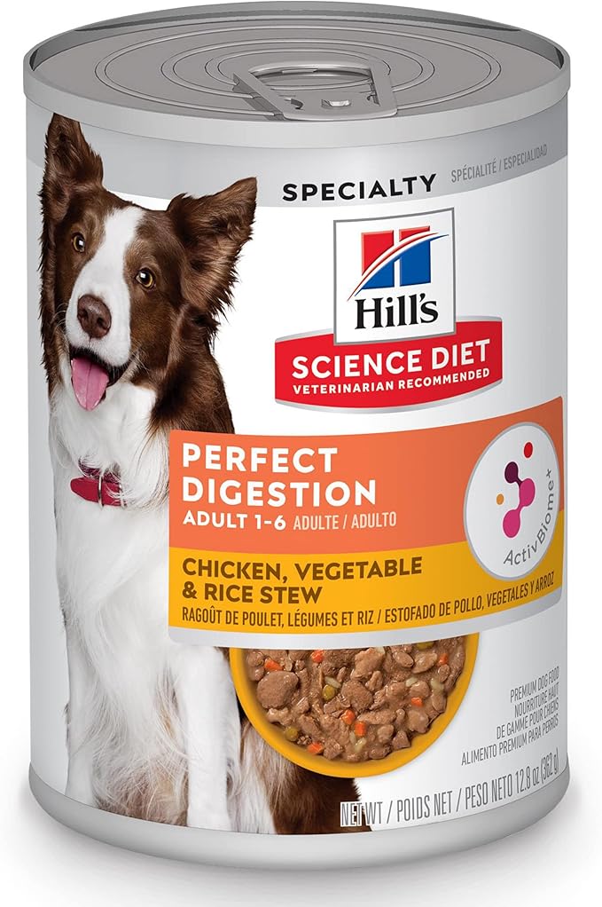 Hill's Science Diet Adult 1-6 Perfect Digestion Wet Dog Food, Chicken, Vegetable, & Rice, 12.8 oz. Cans, 12-Pack