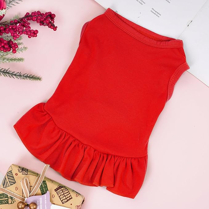 Dog Dresses Cat Skirt Solid Color Dog Clothes Summer Sleeveless Puppy Girl Clothes for Small Pet Dogs Cats (Red, X-Small)