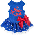 Fitwarm All American Girl Dog Dress, 4th of July Clothes for Small Dogs, Patriotic Tulle Dress, Pet Outfit, Royal Blue, Red, White, Large