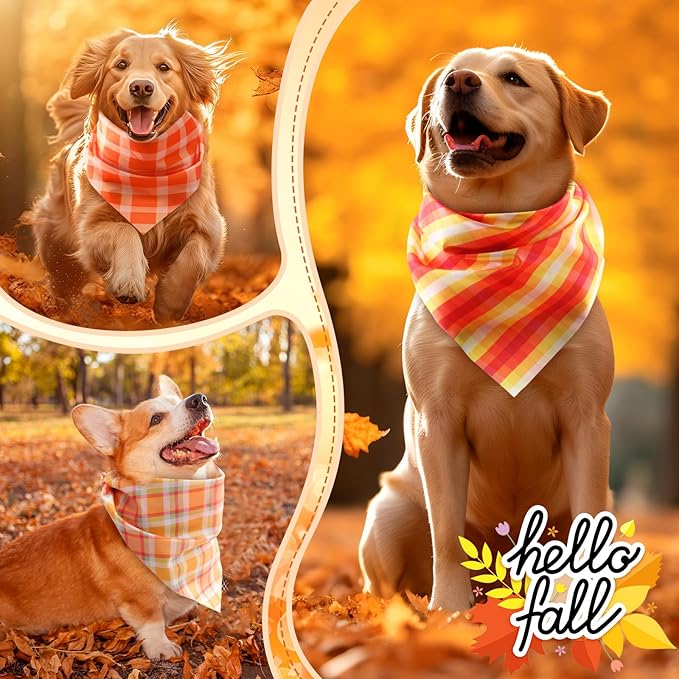 Shyyween 100 Pieces Thanksgiving Fall Dog Bandanas Bulk Plaid Bandanas for Dogs Autumn Soft Triangle Kerchief Bibs Adjustable Triangle Doggie for Small Medium Large Pets Party Costume