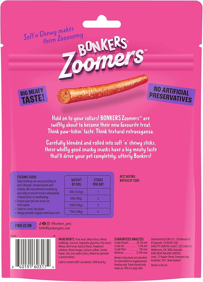 Bonkers Zoomers, Soft & Chewy BBQ Beef Flavored Dog Treats, 5.6 OZ / 159 G (6 Pack), Dog Treats, Treats for Training, for All Breeds and Ages, Food Topper, Resealable Pouch