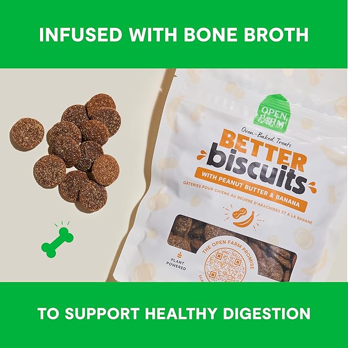 Open Farm Better Biscuits, Oven Baked Dog Treats with Probiotics, Grass-Fed Beef & Oatmeal Recipe, 8oz Pouch
