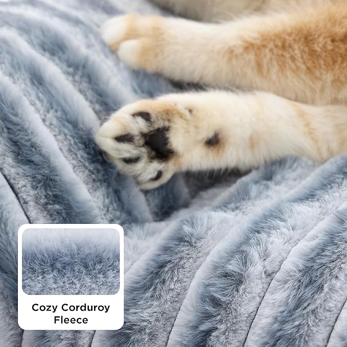 Bedsure ComfyFleece Cute Cat Couch for Pets - Fluffy Small Dog Sofa with Premium Soft Corduroy Fleece, Pet Sofa with Washable Cover, Supportive Dog Couch Bed for Small Dogs, 30inch, Vintage Indigo
