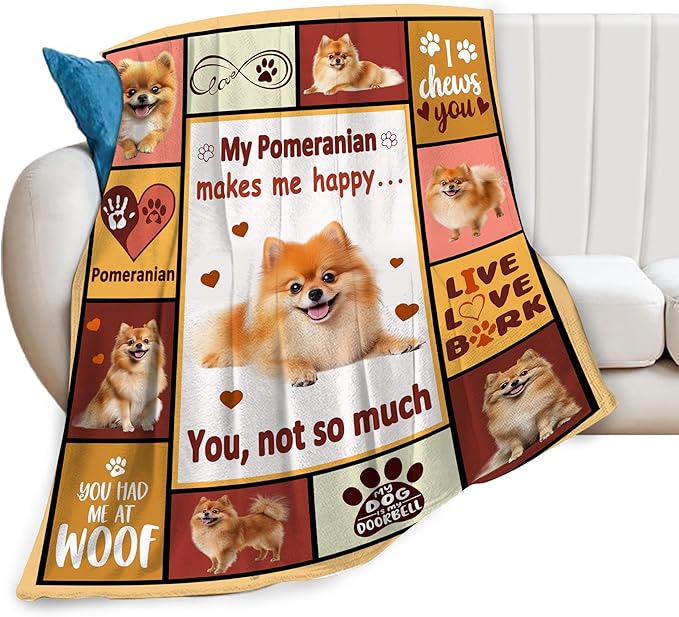 Pomeranian Gifts Blanket, Pomeranian Throw Blankets, Dog Mom Gift for Women Men Boys Girls Lover Adult Cozy Fleece Flannel Bedding Stuff Animal Plush for Couch Sofa Bed Decor 50"X40"