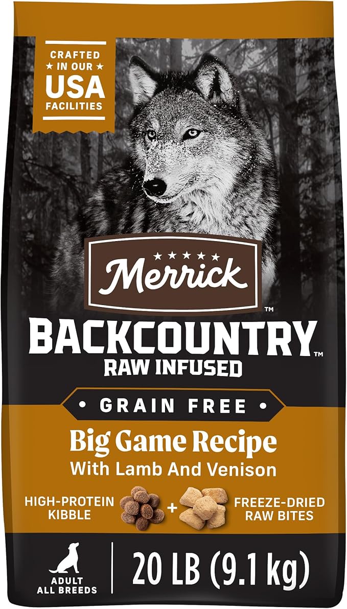 Merrick Backcountry Grain Free Dry Adult Dog Food, Kibble with Freeze Dried Raw Pieces, Big Game Recipe - 20.0 lb. Bag