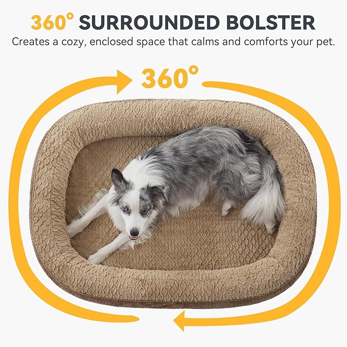 JOEJOY Orthopedic Dog Bed for Medium Dogs, Egg-Crate Memory Foam Pet Bed with Bolster Sides, Waterproof Lining, Removable Washable Cover & Non-Slip Bottom, Brown