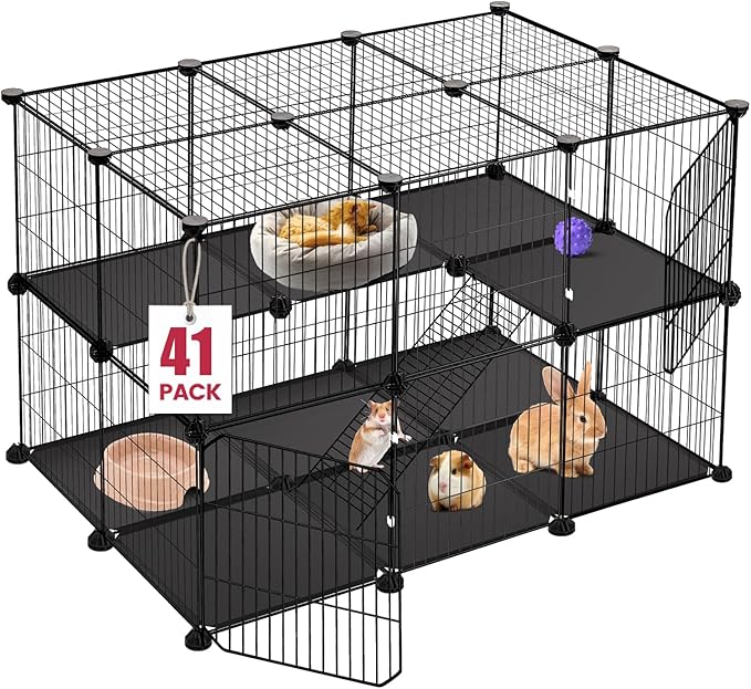 VISCOO 41 Panels Pet Playpen, 35.4" L x 23.6" W x 23.6" H Small Animal Playpen with 2 Doors, C&C Cage for Guinea Pigs,Rabbit,Bunny,Hedgehogs, Puppy Play Pen Indoor Outdoor, Two-Story Chicken Play Pen
