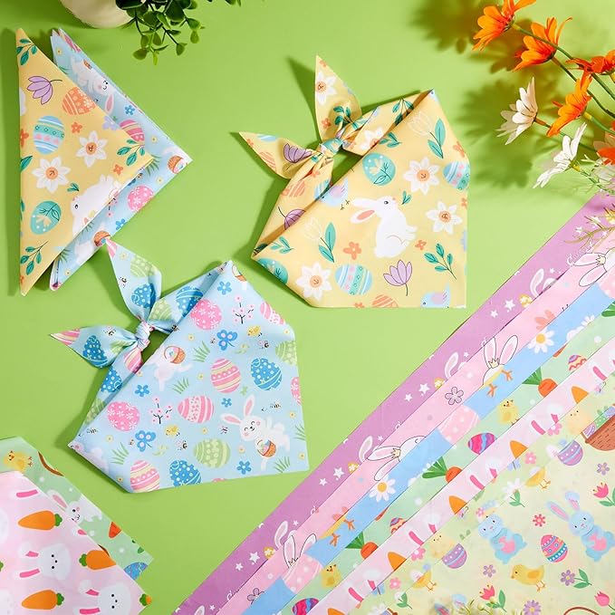 Weewooday 50 Pcs Easter Dog Bandanas Bulk with Bunny Rabbit Egg Carrot Pattern Soft Bibs Adjustable Triangle Pet Scarf Bowtie for Small Medium Large Costume Grooming(31.5 x 21.7 X21.7 Inch)