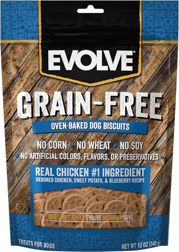 Evolve Pet Food Grain Free Deboned Chicken, Sweet Potato and Blueberry Dog Biscuits 12-Ounce