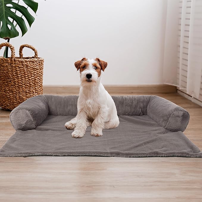 Couch Cover for Dogs Washable - 36x36in Plush Dog Couch Cover Protector for Medium Pets - Washable Pet Furniture Protector with Foam Bolster and Non-Slip Bottom - Puppy Essentials by PETMAKER (Gray)
