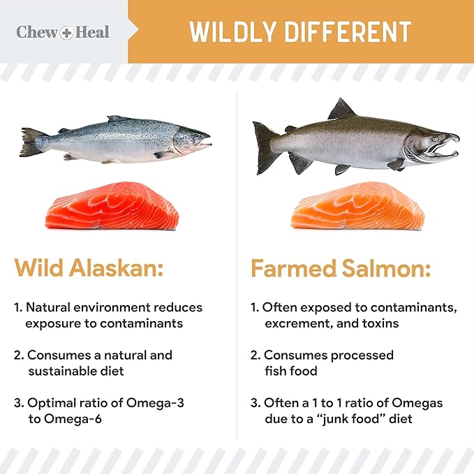 Chew + Heal Labs Omega Salmon Jerky - Soft & Healthy Dog Treats for Skin & Coat Health - 5 oz Wild-Caught Alaskan Salmon Treats & Jerky for Dogs - Made in USA