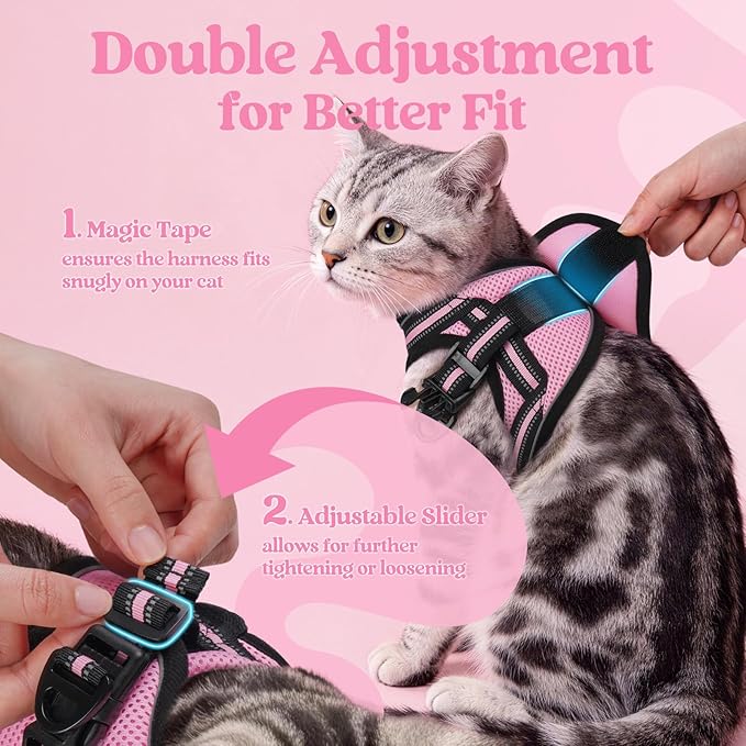 rabbitgoo Cat Harness and Leash Set for Walking Escape Proof, Adjustable Soft Kittens Vest with Reflective Strip for Cats, Comfortable Outdoor Vest, Pink, XL