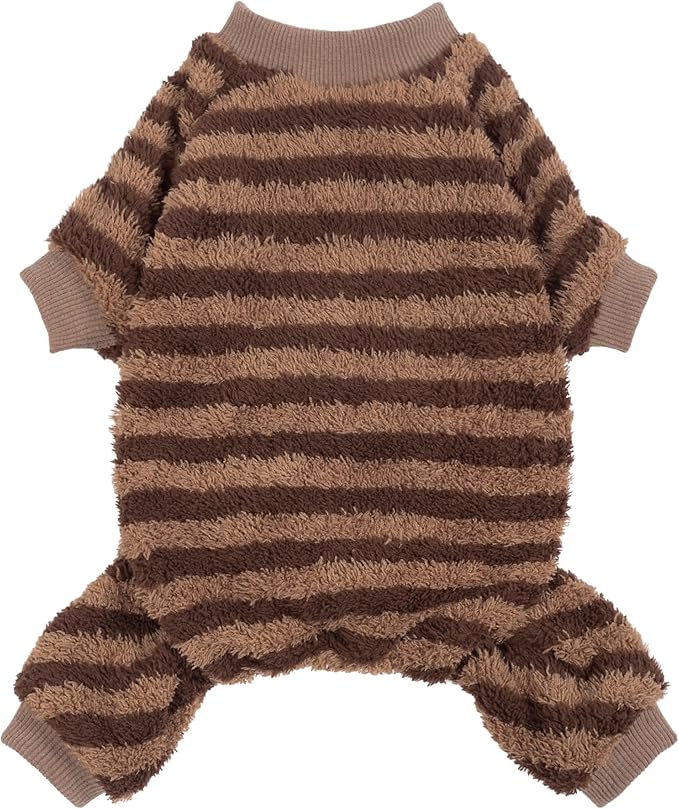 Fitwarm Fleece Striped Dog Pajamas, Dog Winter Clothes for Small Dogs Girl Boy, Velvet Dog Onesie, Soft Pet Jammies, Doggy Apparel, Brown, Tan, Medium