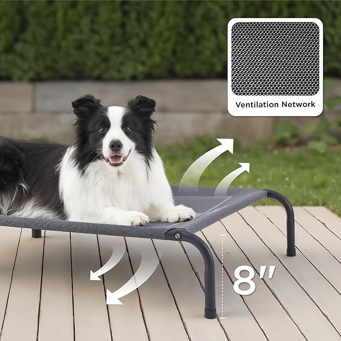 Bedsure Outdoor Elevated Dog Bed Large Sized Dog, Portable Indoor & Outdoor Cooling Raised Cot Pet Hammock Bed with Skid-Resistant Feet, Frame with Breathable Mesh, Deep Sea Blue, 49 inches