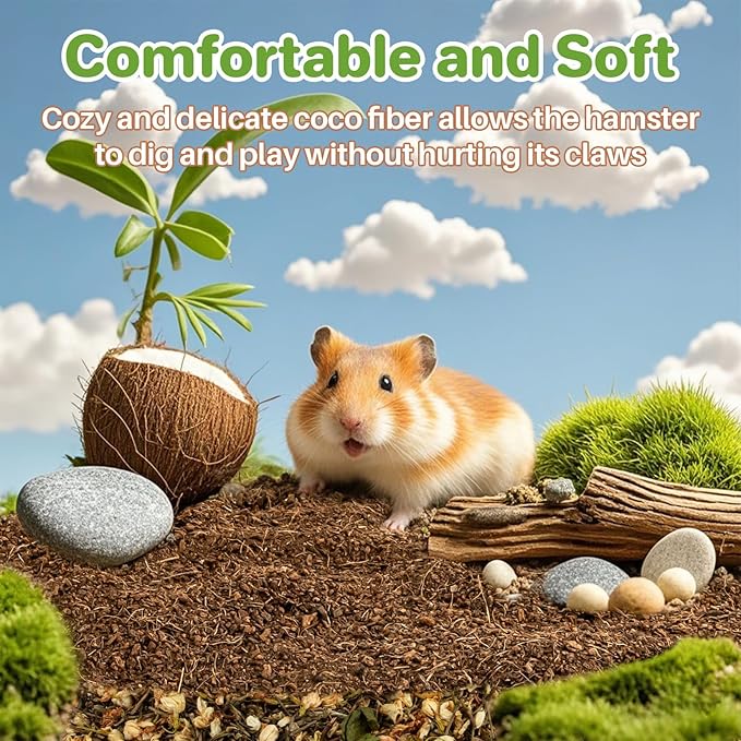 Sukh Natural Coconut Husk Bedding for Hamsters - Organic Coco Coir Substrate, Odor Control & Burrowing Friendly Small Pet Litter for Syrian Dwarf Hamsters, Gerbils, Degus