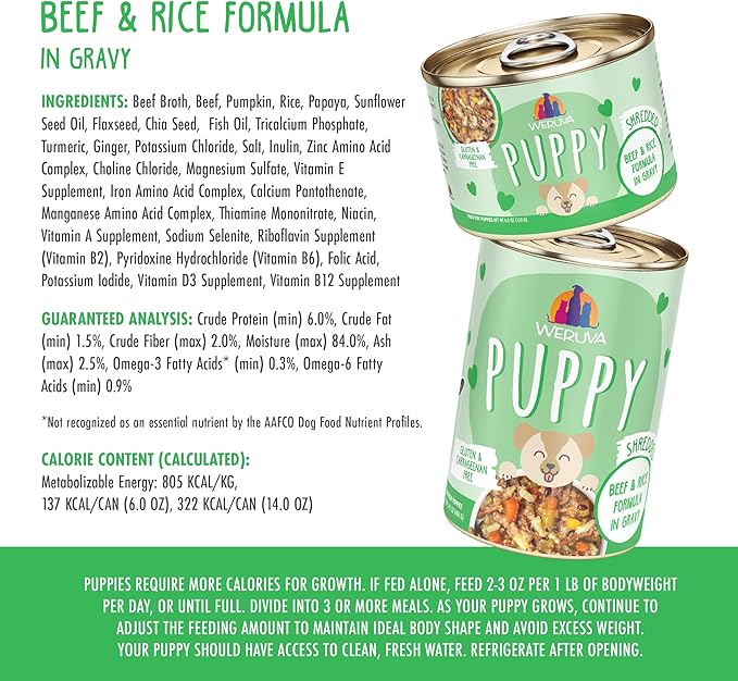 Weruva Puppy, Beef and Rice Formula in Gravy, 6oz Can, Pack of 8