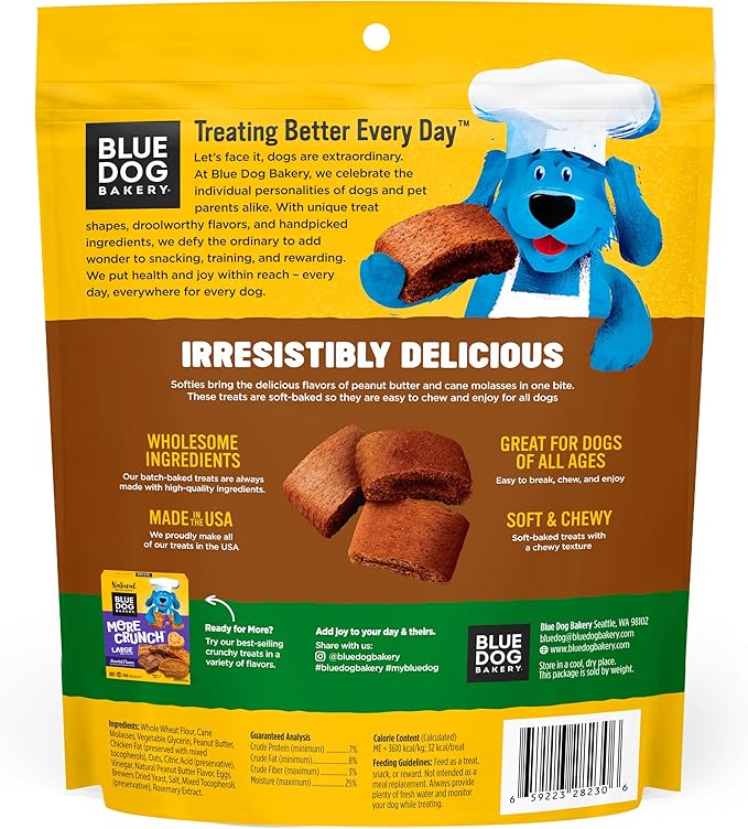 Blue Dog Bakery Softies, Soft & Chewy Peanut Butter Dog Treats, Medium Size, Healthy Treats, All Natural Ingredients,10 oz (Pack of 1)