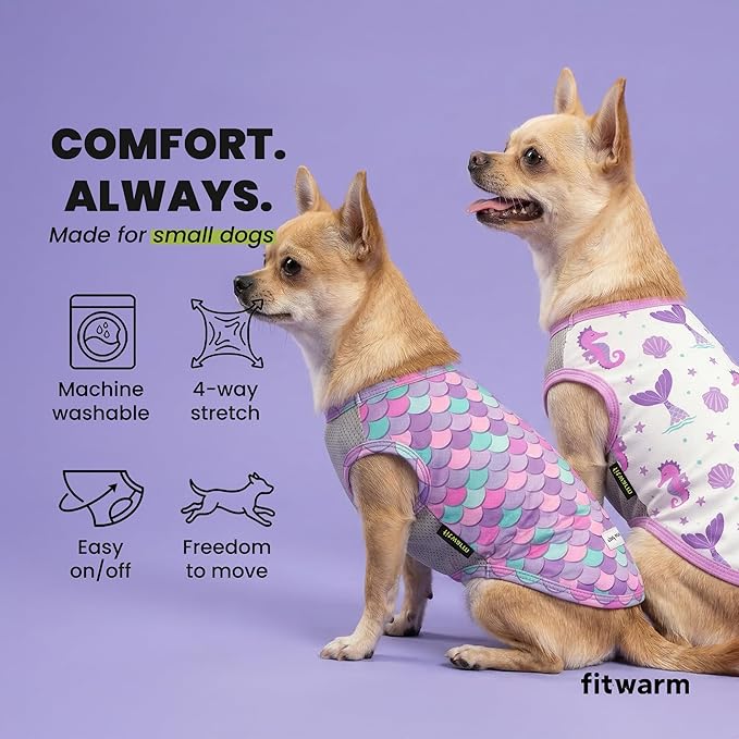 Fitwarm 2 Pack Mermaid & Scale UPF 50+ UV Sun Protection Dog Shirt, Lightweight Cooling Vest, Quick Dry Summer Clothes for Small Dogs Girl, Pet Outfit, Purple, Pink, White, Large