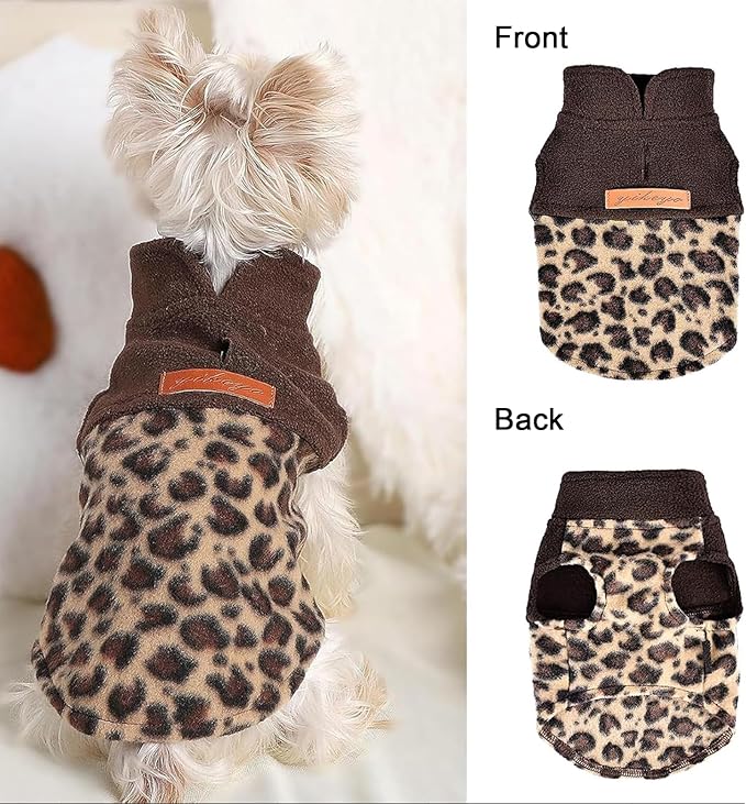 DaFuEn Dog Sweater, Dog Fleece Vest Winter Coat for Boy Girl, Pet Clothes Pullover, Soft Stretchy Puppy Sweater, Yorkie Teacup Chihuahua Jacket (Leopard, S)