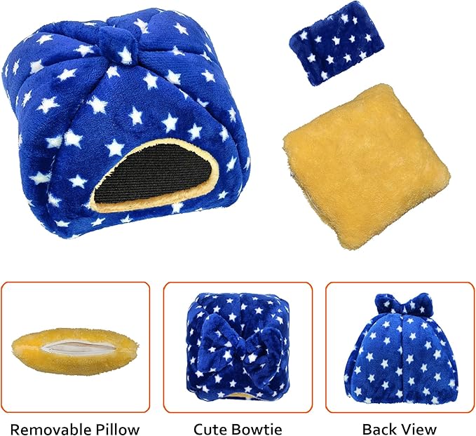 Guinea Pig Bed, Guinea Pig Warm Hideout House Accessories Cozy Bed for Small Animals Hamsters Chinchillas Dwarf Bunnies Hedgehogs. M, NavyBlue