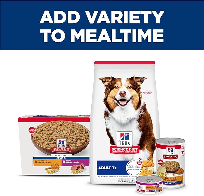 Hill's Science Diet Adult 7+, Senior Adult 7+ Premium Nutrition, Wet Dog Food, Variety Pack: Chicken & Barley; Beef & Barley Loaf, 13 oz Can Variety Pack, Case of 12