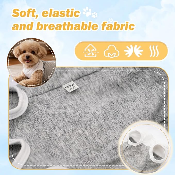 Kukaster Pet Dog Surgical Suit - Recovery Onesie for Dogs After Surgery, Spayed Female/Male Puppy, Breathable Anti-Lick Clothes, Alternative to Cone(Grey and White-xs)