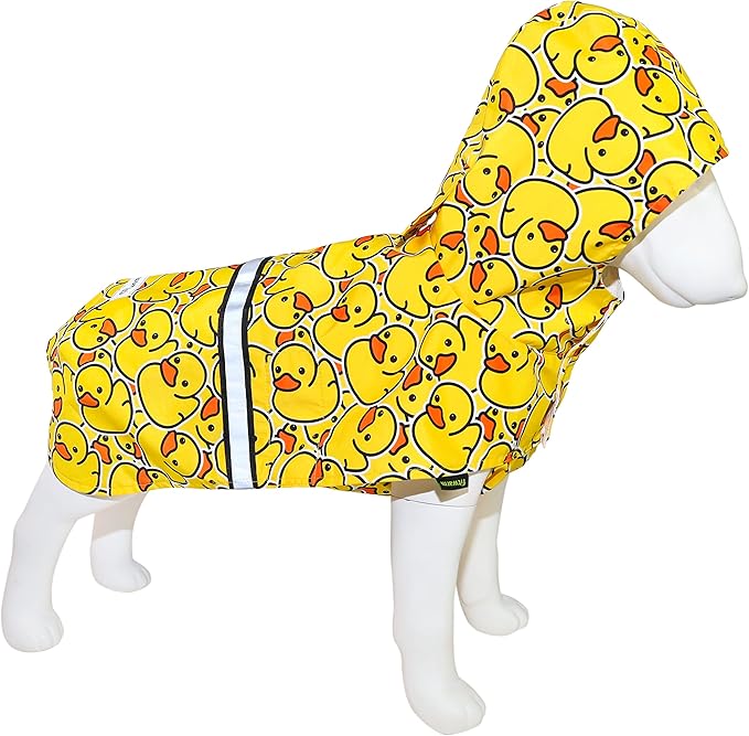 Fitwarm Funny Duck Dog Raincoat with Hood, Waterproof Rain Jacket for Small Dogs Boy Girl, Reflective Pet Poncho, Packable, Adjustable, Yellow, XL
