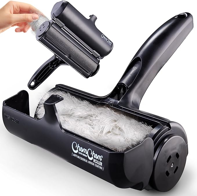 ChomChom Roller Pet Hair Remover – Original Size Reusable Lint Roller for Cat & Dog Hair on Furniture, Couch, Carpet, Car, Rugs & Bedding – Portable, Eco-Friendly (Black)