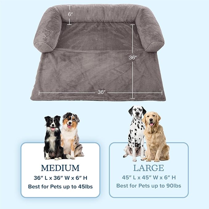 Couch Cover for Dogs Washable - 36x36in Plush Dog Couch Cover Protector for Medium Pets - Washable Pet Furniture Protector with Foam Bolster and Non-Slip Bottom - Puppy Essentials by PETMAKER (Gray)