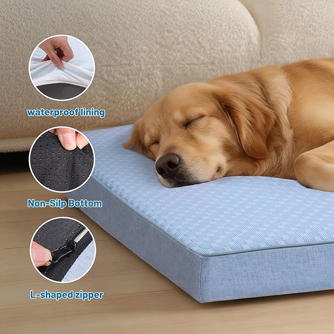 Cooling Dog Bed for Large Dogs, Orthopedic Memory Foam Pet Bed for Crate with Removable Washable Cover,Ideal for Arthritic Dogs (Cooling Fabric, XX-Large-47"x 29" x 3.5")